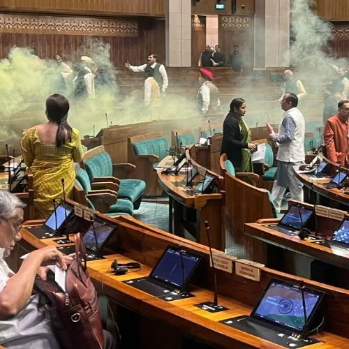 Delhi Police Detained Protestors Using Colored Smoke in Front of Transport Bhawan Following the Lok Sabha-thumnail