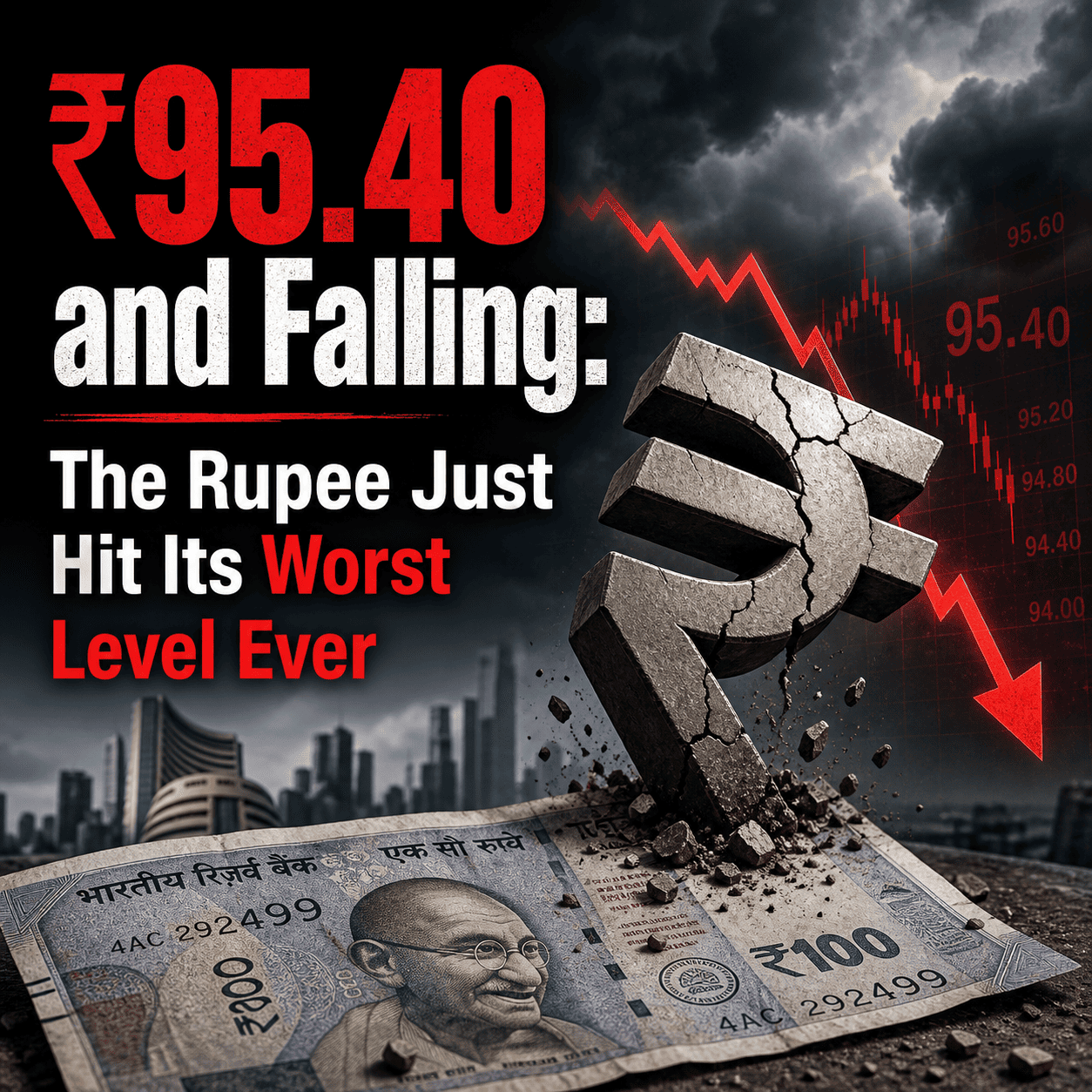 ₹95.40 and Falling: The Rupee Just Hit Its Worst Level Ever — Here’s Why It Matters to Every Indian-thumnail