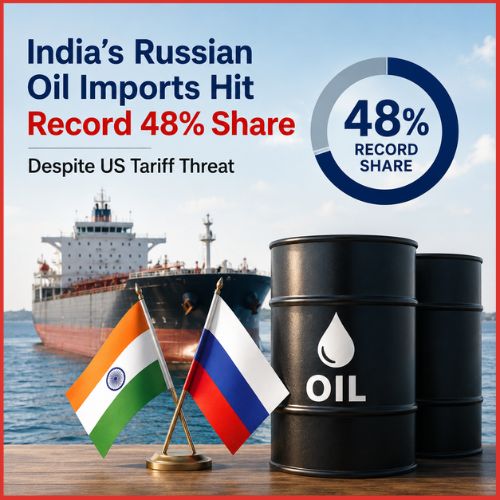 India’s Russian Oil Imports Hit Record 48% Share Despite US Tariff Threat-thumnail