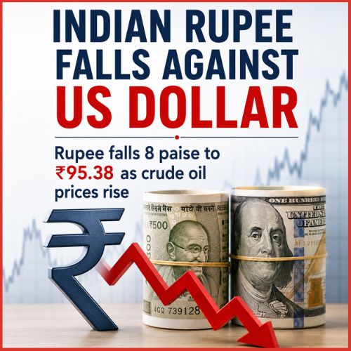 Rupee Falls 8 Paise to ₹95.38 Against US Dollar as Crude Oil Prices Rise-thumnail