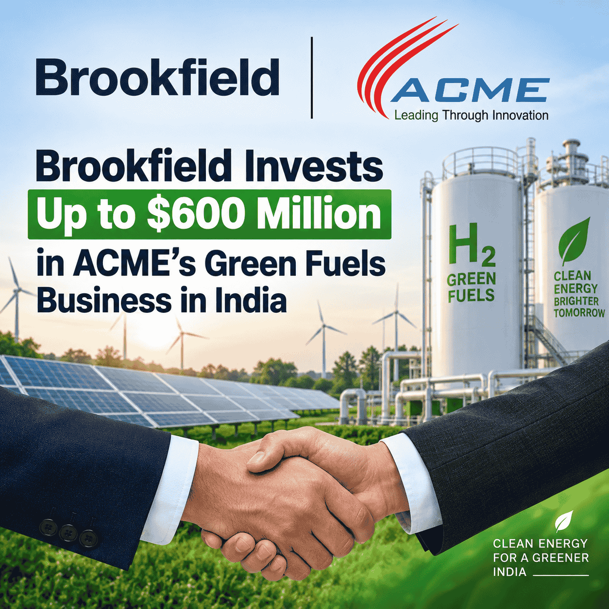 Brookfield Invests Up to $600 Million in ACME’s Green Fuels Business in India-thumnail