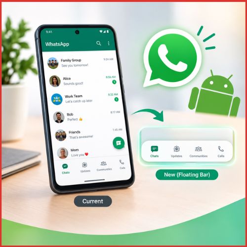 WhatsApp Tests iPhone-Like Floating Navigation Bar for Android Users-thumnail