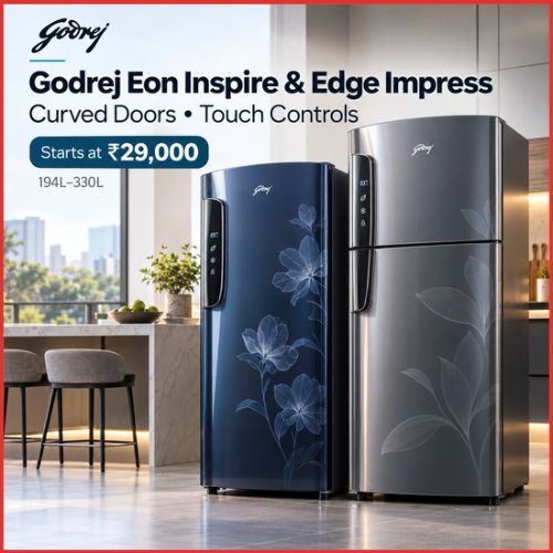 Godrej Eon Inspire, Edge Impress Refrigerators Start at ₹29,000 With Curved Doors and Touch Controls-thumnail